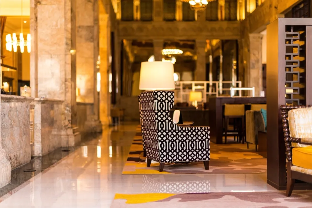 Modern hotel lobby lounge, hotel payment solutions for lodging operators