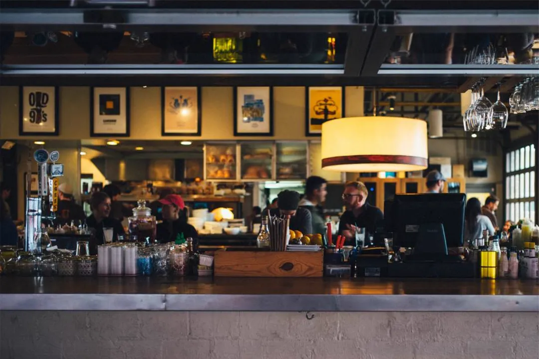 Hotel restaurant bar with a payment terminal, POS systems for hotel restaurants with contactless payments